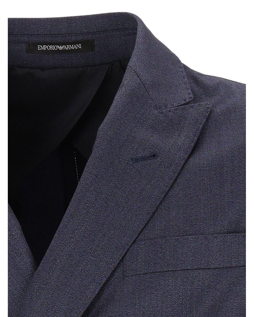 Emporio Armani Blue Double-Breasted Peak-Lapel Suit for men
