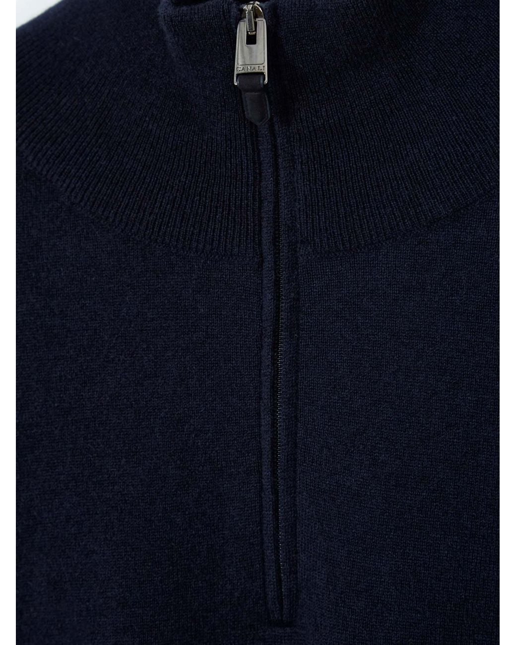 Canali Blue Long-Sleeve Knit Top for men