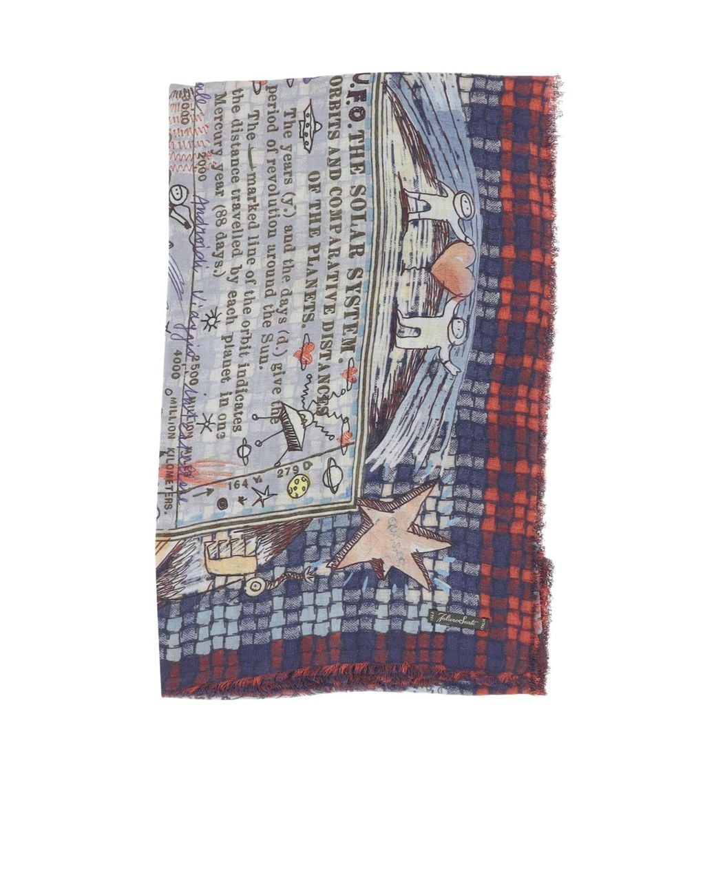 Faliero Sarti Blue Fringed Printed Scarf