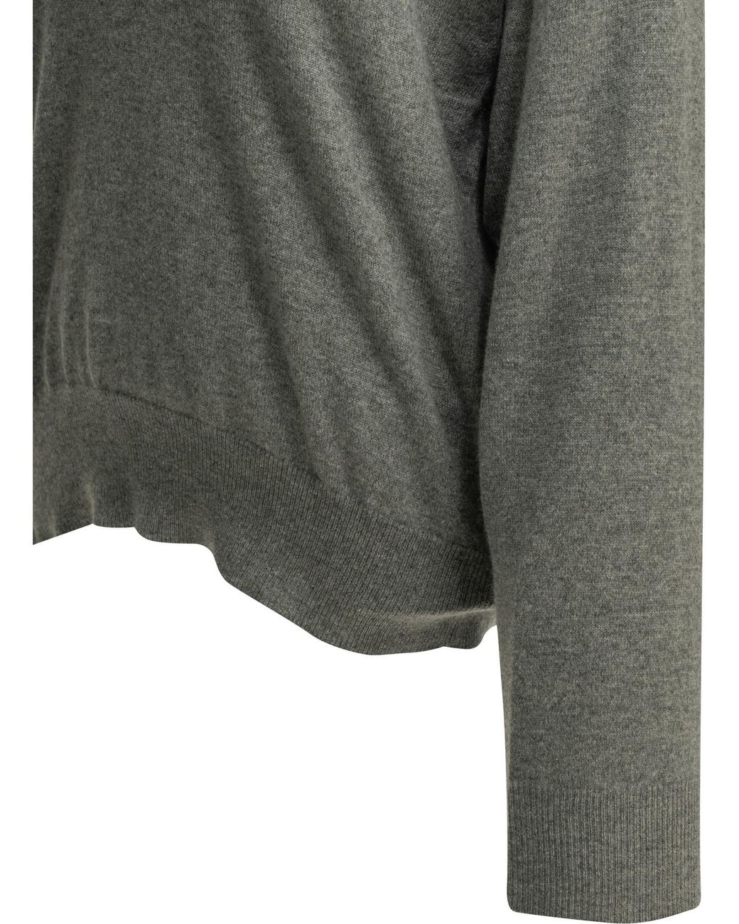 Brunello Cucinelli Gray V-Neck Cashmere Sweater