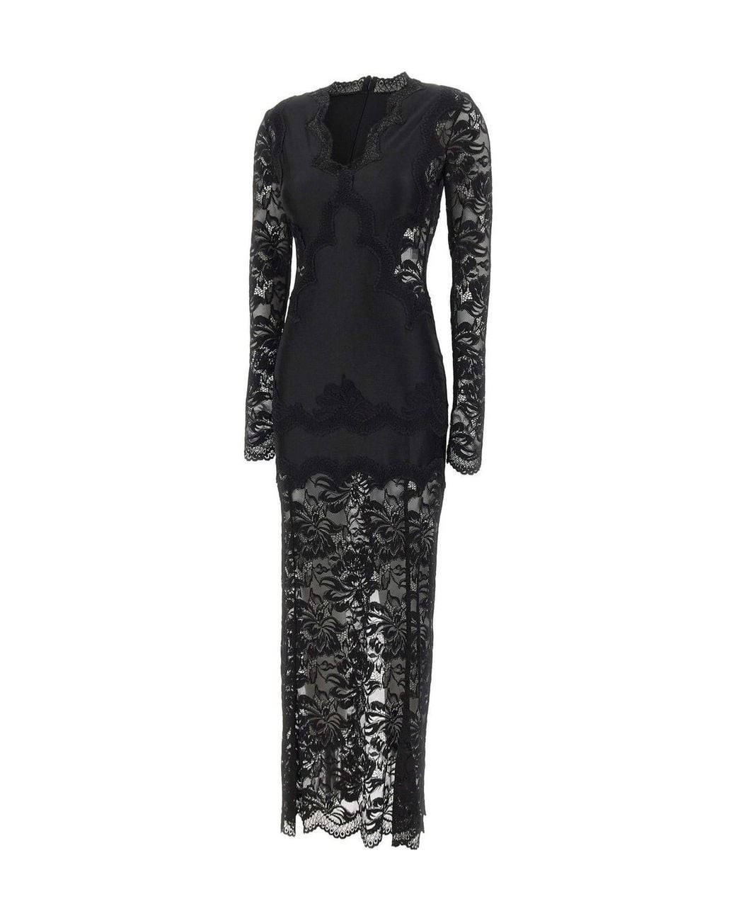 Rabanne Black Rabanne Lace Panel Long Dress