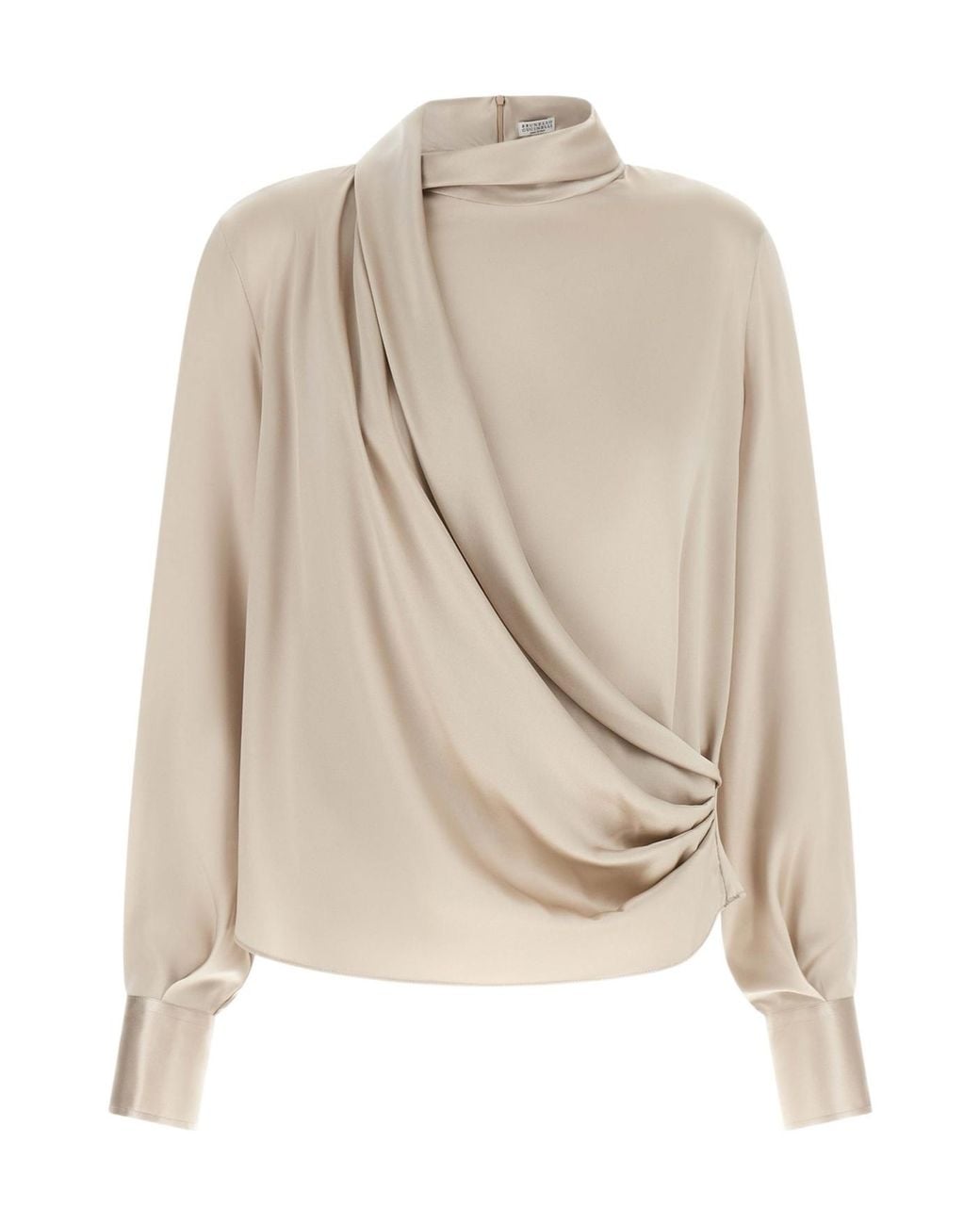 Brunello Cucinelli Natural Asymmetric Draped Blouse
