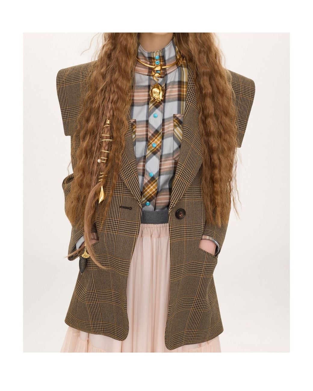Chloé Green Chloé Detachable Scarf Checked Blazer