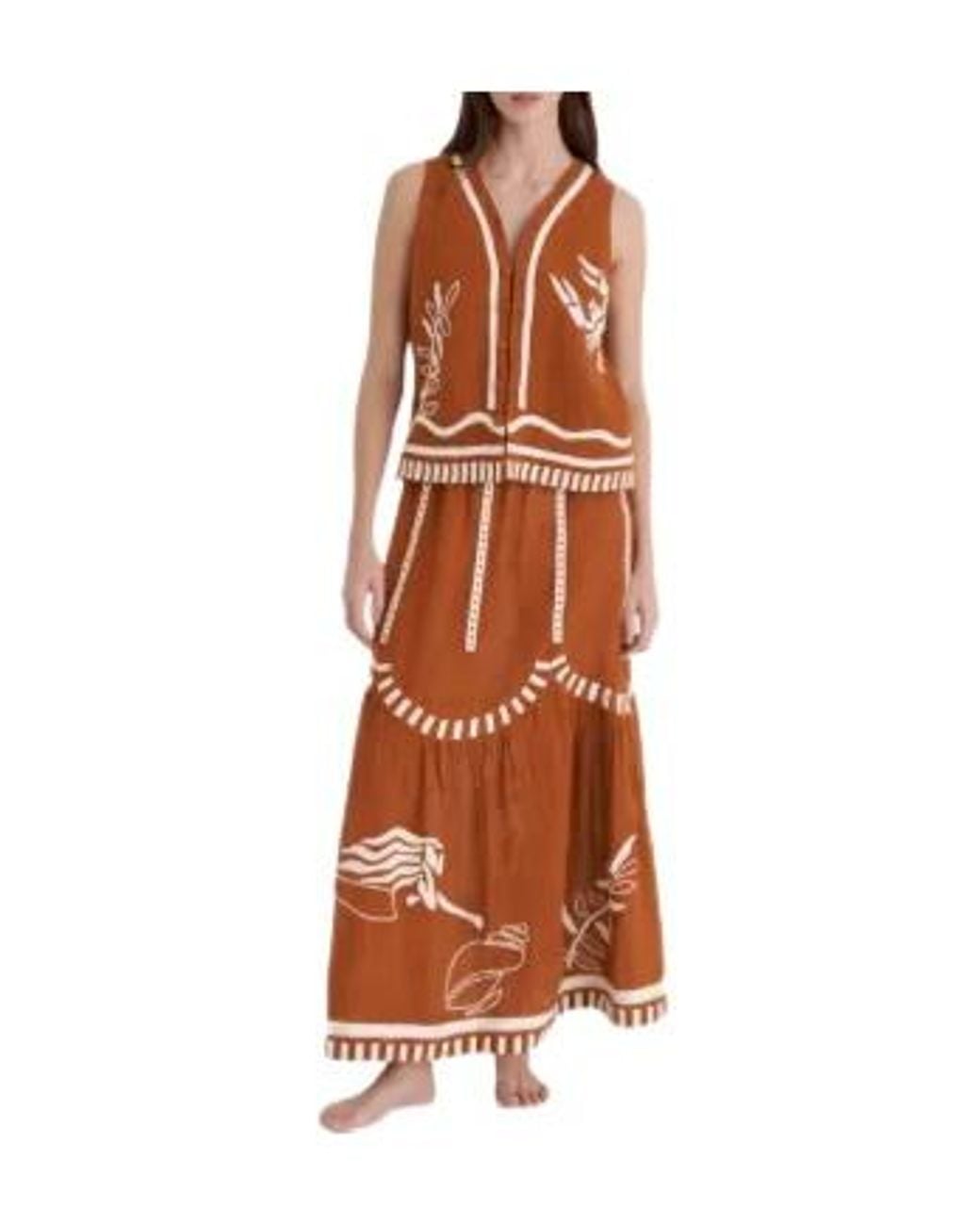 Eres Brown Oursin Embroidered Sleeveless Vest