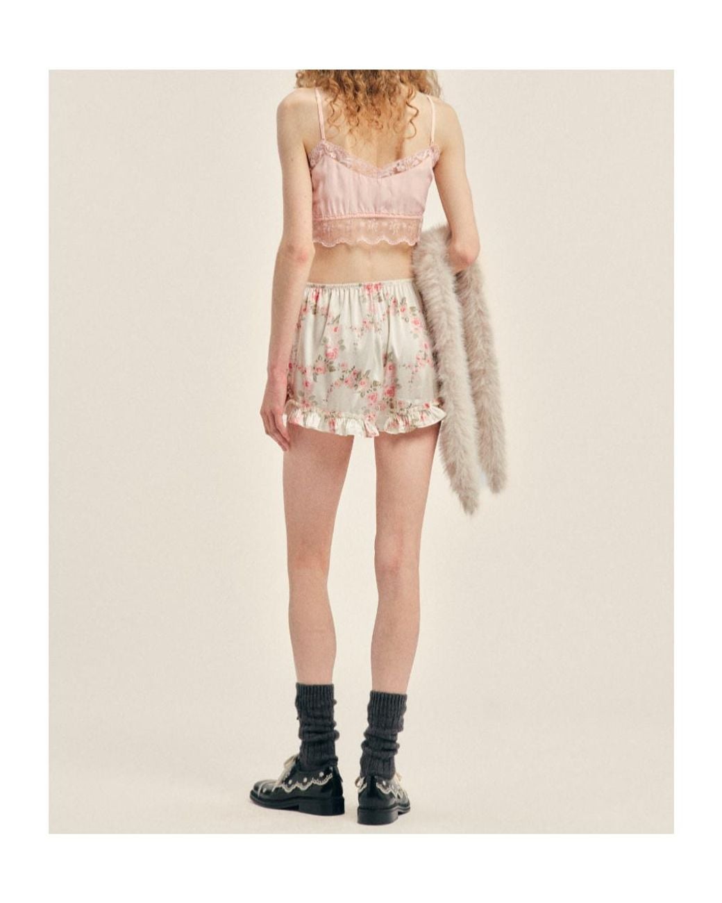 Simone Rocha Natural Floral-Print Ruffled Shorts