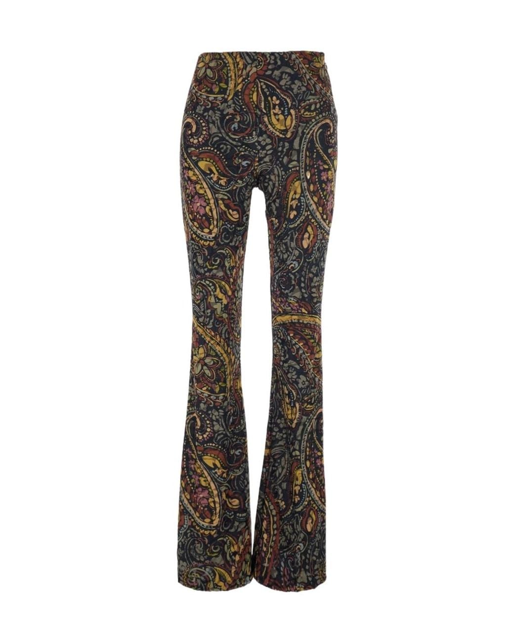 Etro Gray Paisley-Print Flared Trousers