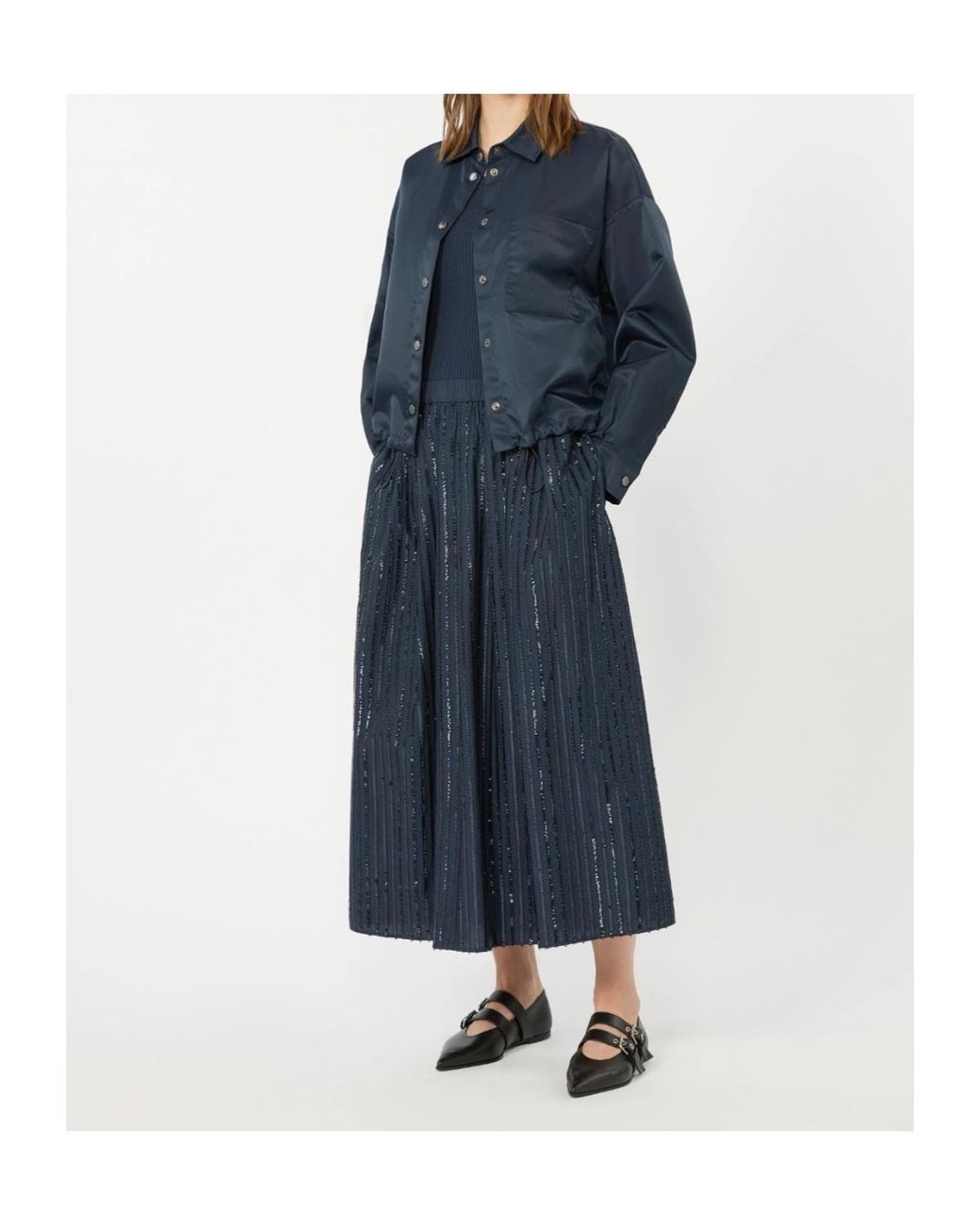 Weekend by Maxmara Blue Cotton Sequin Maxi Skirt
