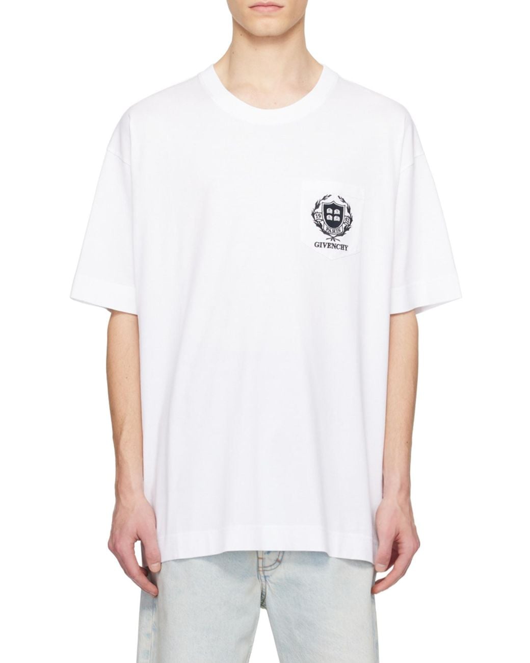 Givenchy White Crest Logo Embroidered T-Shirt for men