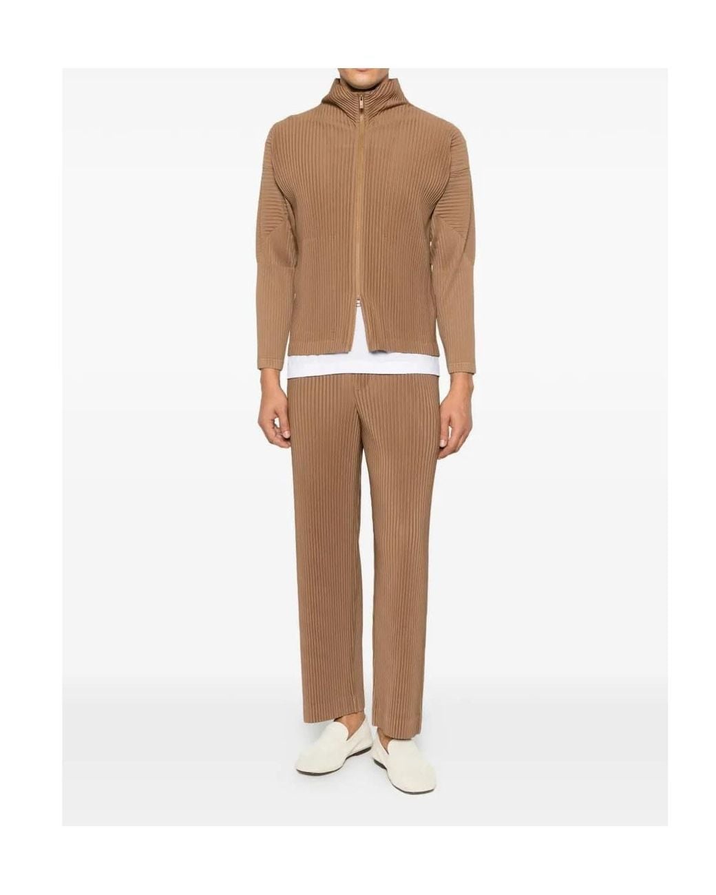 Homme Plissé Issey Miyake Brown Pleated High-Neck Jacket for men