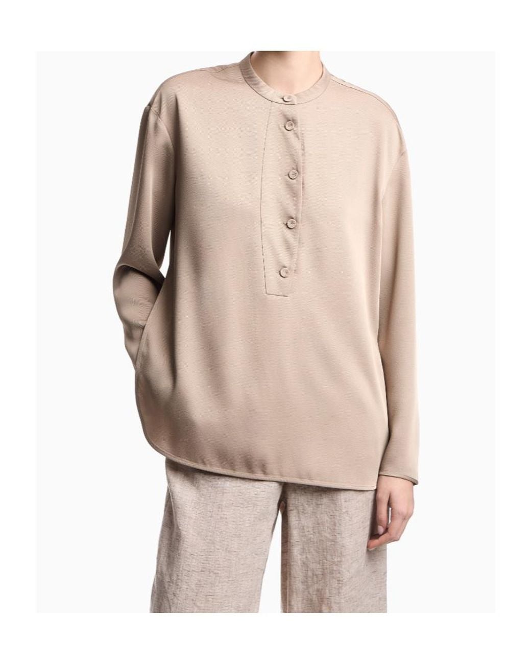 Emporio Armani Natural Long-Sleeved Crewneck Blouse