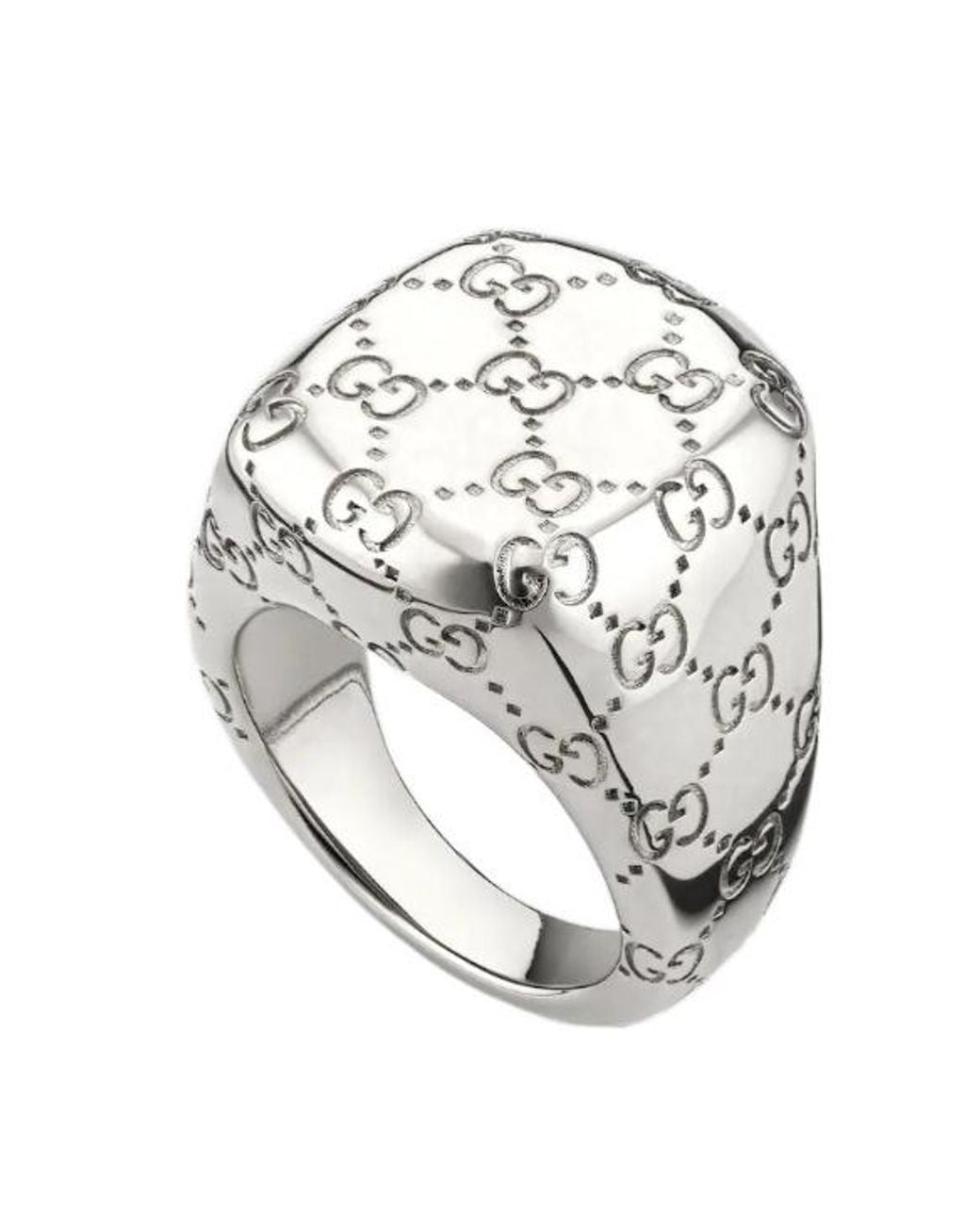 Gucci White Gg Motif Signet Ring for men