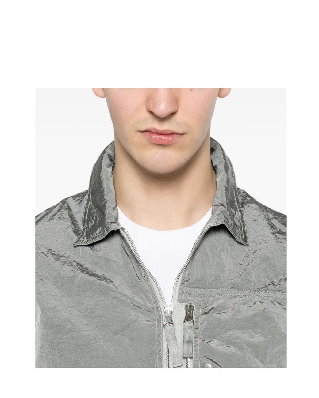 Stone Island Gray Zip-Up Regular-Fit Overshirt for men