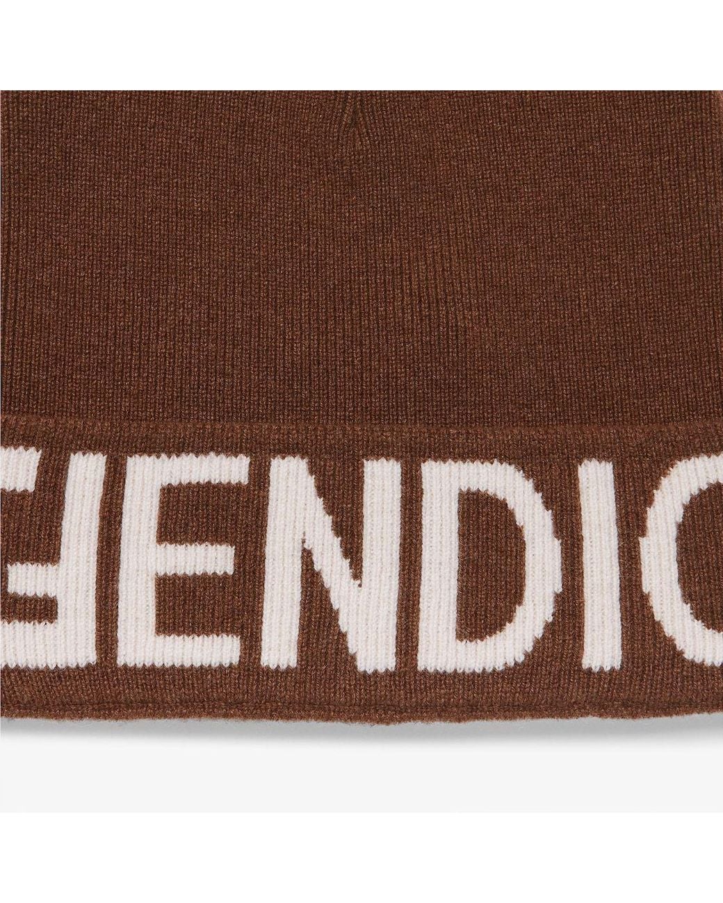 Fendi Brown Logo Intarsia Knitted Beanie