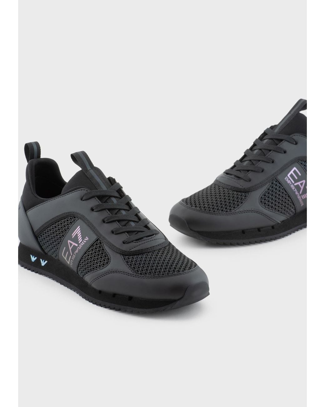 EA7 Black Logo-Print Panelled-Design Sneakers for men