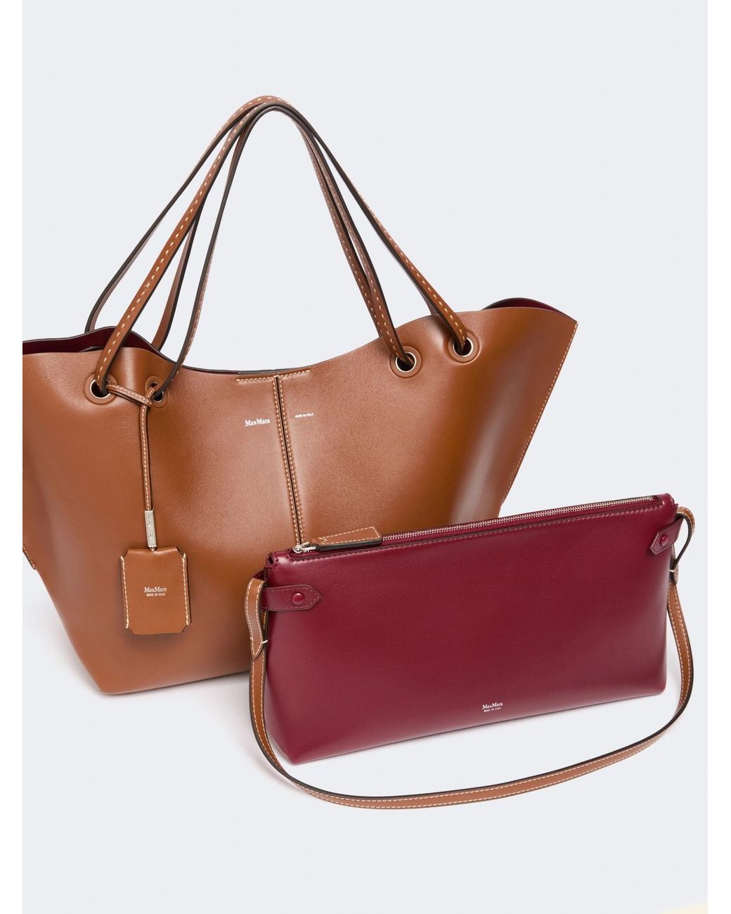 Max Mara Brown Contrast-Stitching Tote Bag