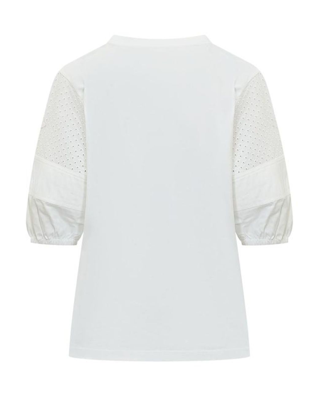 Moncler White Puff Sleeve Detailed Crewneck Top