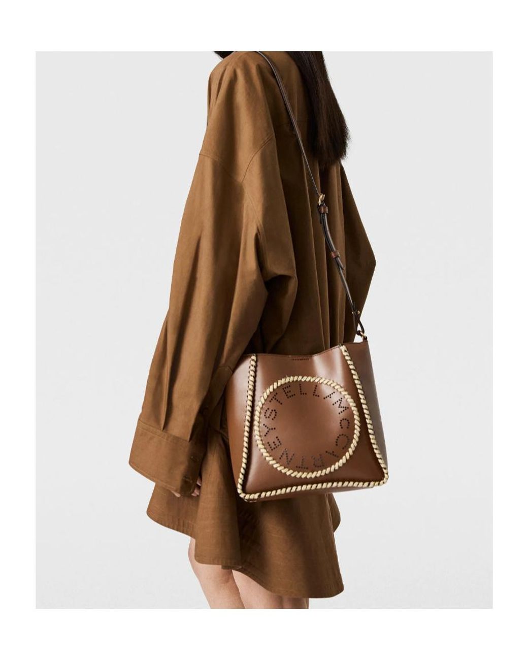 Stella McCartney Brown Raffia Trim Crossbody Bag