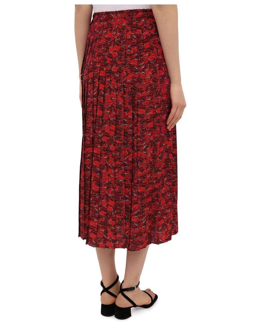 Valentino Red Lip Print Pleated Skirt