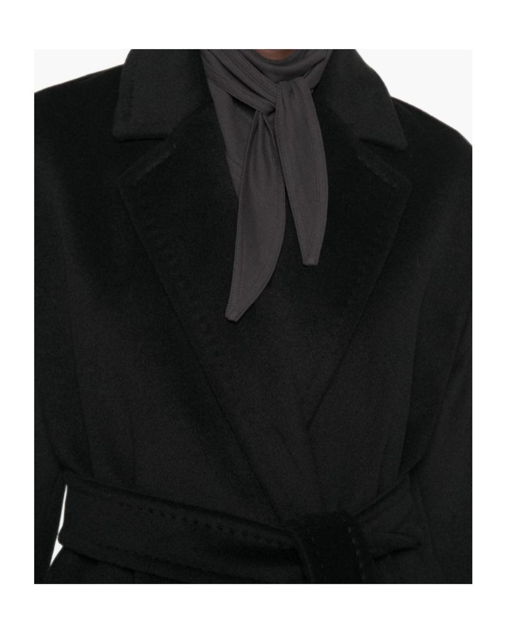 Max Mara Black Studio Giambo Brushed Finish Belted Coat