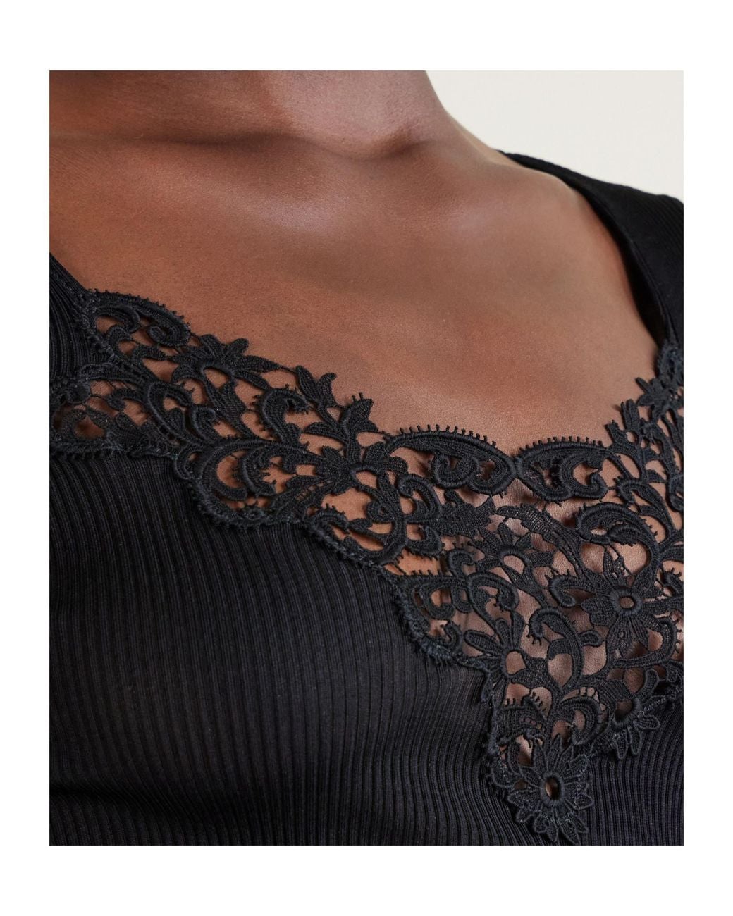 Saint Laurent Black Guipure Ribbed Top