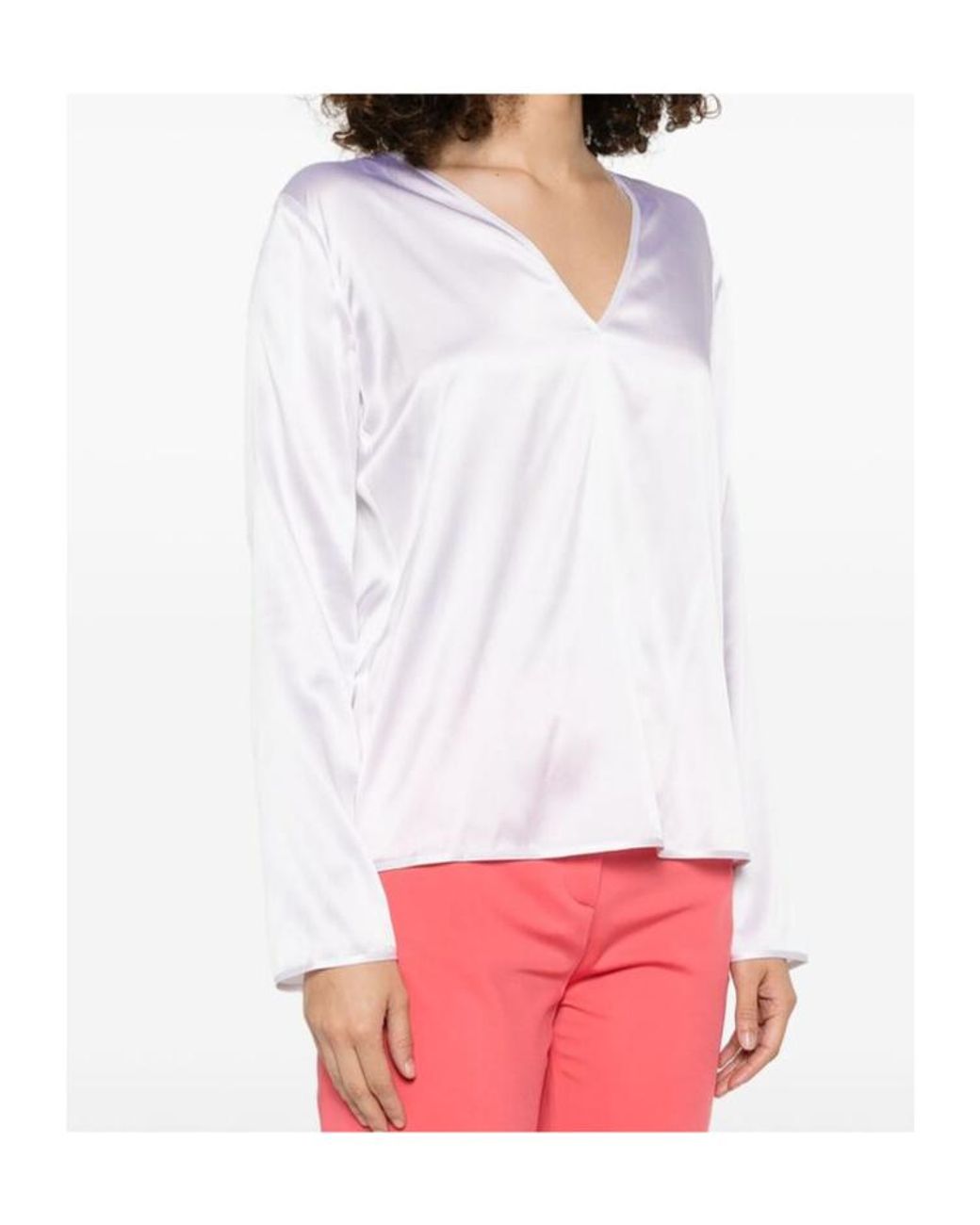 Pinko White V-Neck Long Sleeve Top