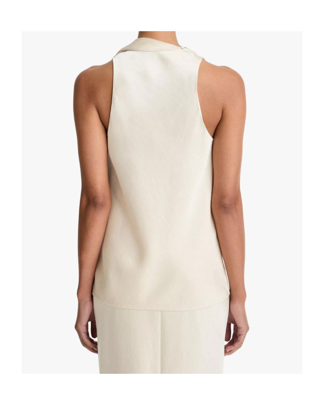 Vince Natural Draped Scarf-Neck Sleeveless Top