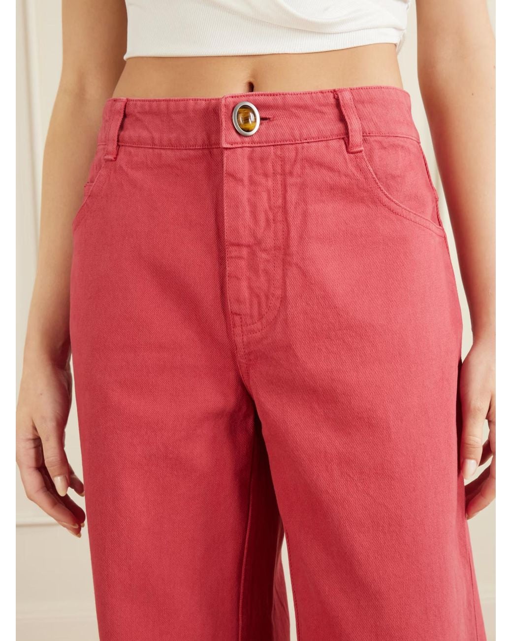 Christopher Esber Pink Front-Botton Wide-Leg Jeans