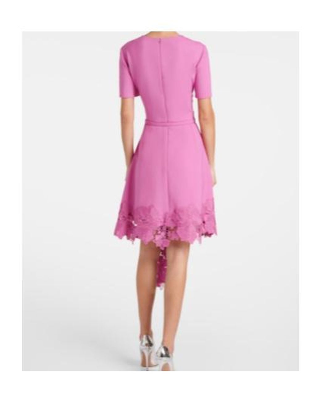 Oscar de la Renta Pink Floral Lace-Trimmed Midi Dress