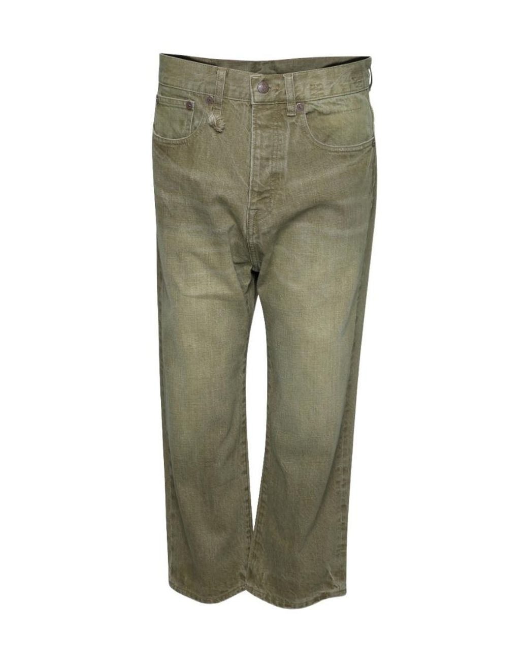 R13 Green Distressed Tailored Drop Jeans