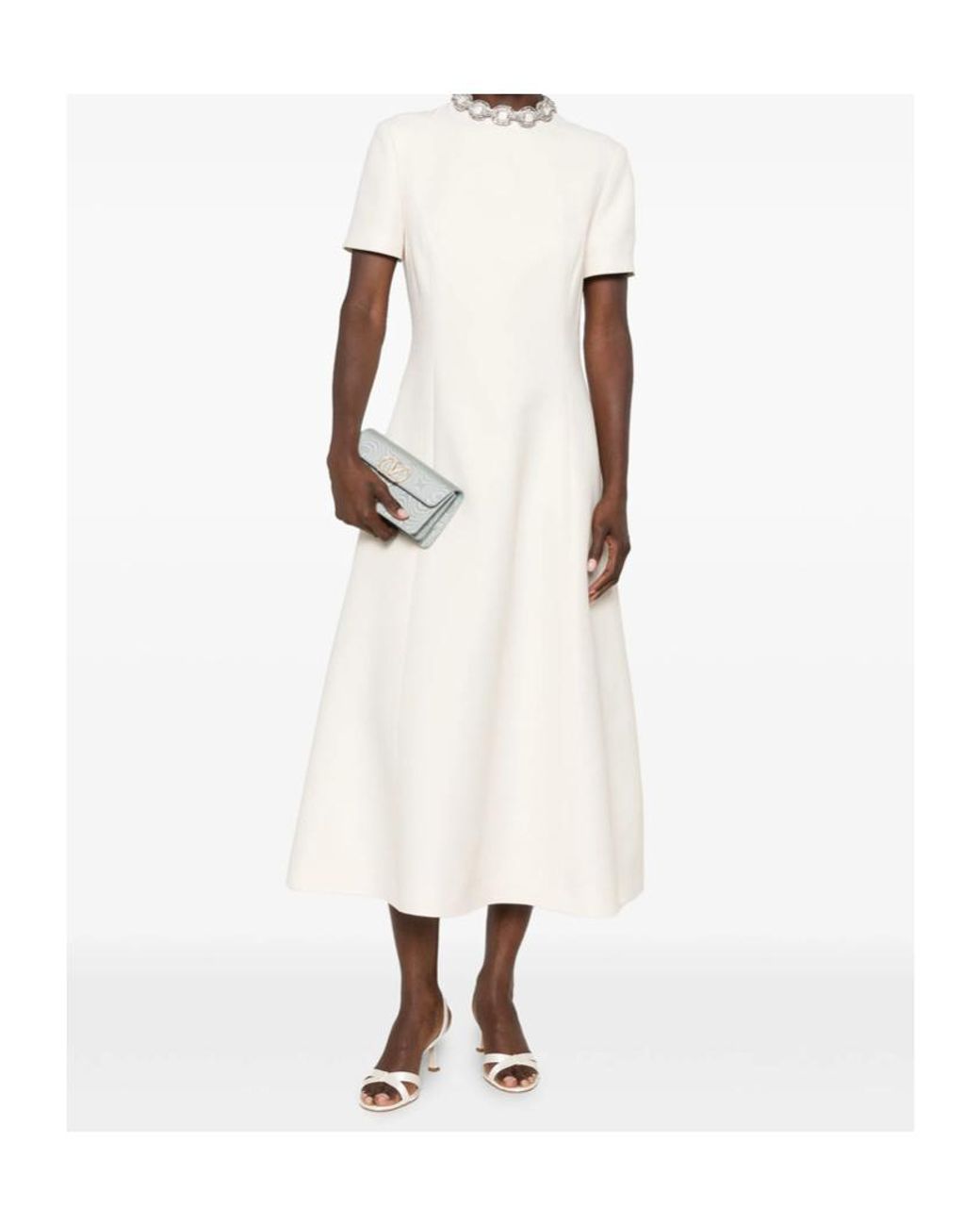 Valentino Natural Crepe Couture Embroidered Midi Dress