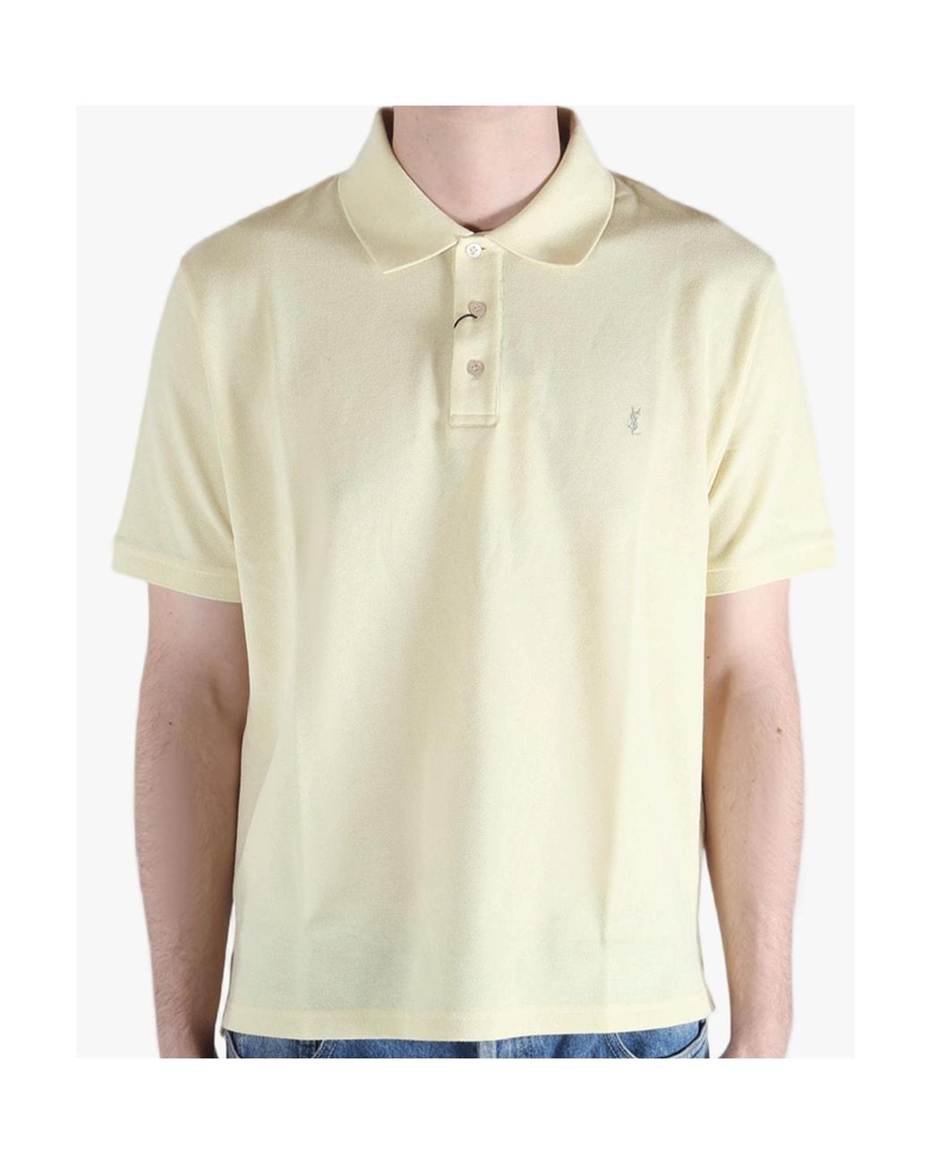 Saint Laurent Natural Cassandre Embroidered Short-Sleeved Polo Shirt for men