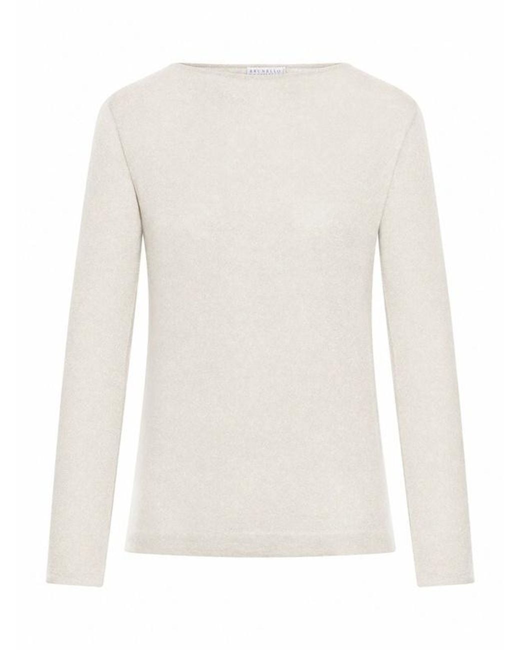 Brunello Cucinelli White Long-Sleeved Crewneck Jumper