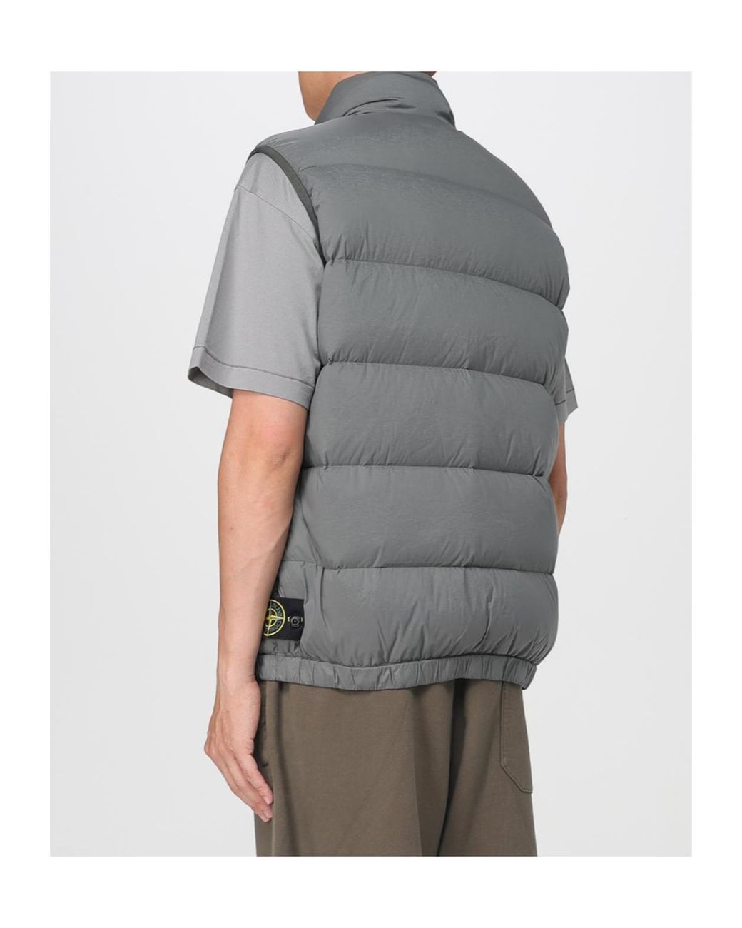 Stone Island Gray Logo Patch Zip-Up Vest for men