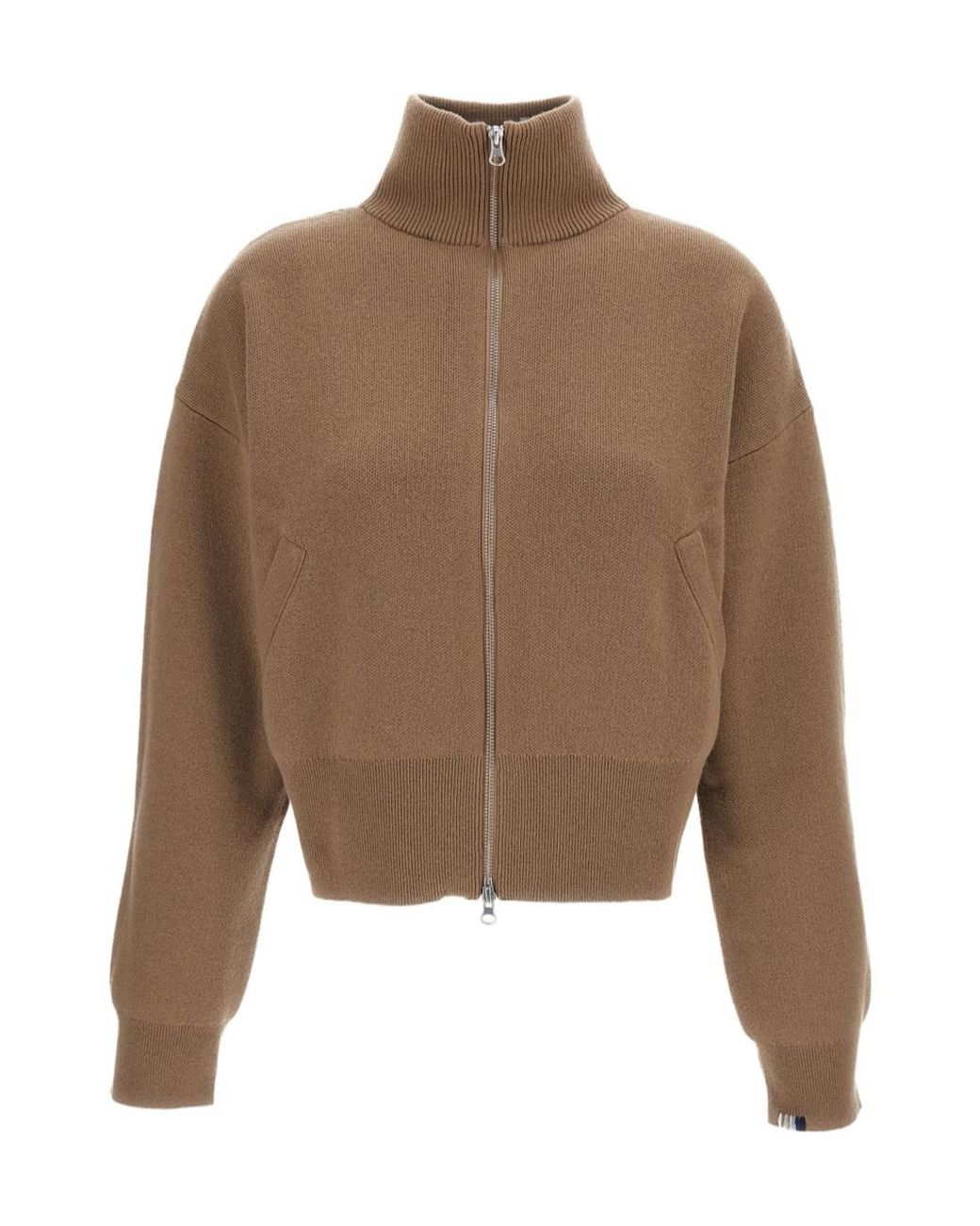 Extreme Cashmere Brown High-Neck Zip-Up Cardigan