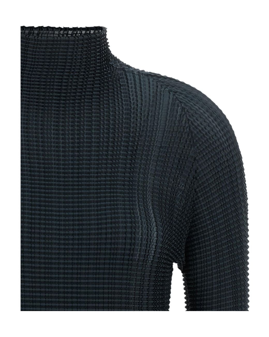 Issey Miyake Blue Wooly Pleats 68 High Neck Top
