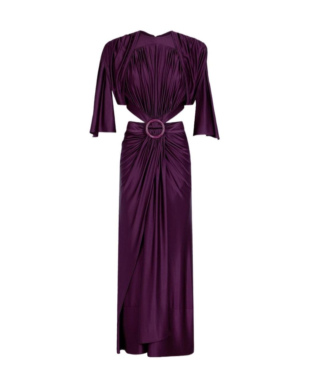 Rabanne Purple Rabanne Ring-Detailed Ruched Maxi Dress