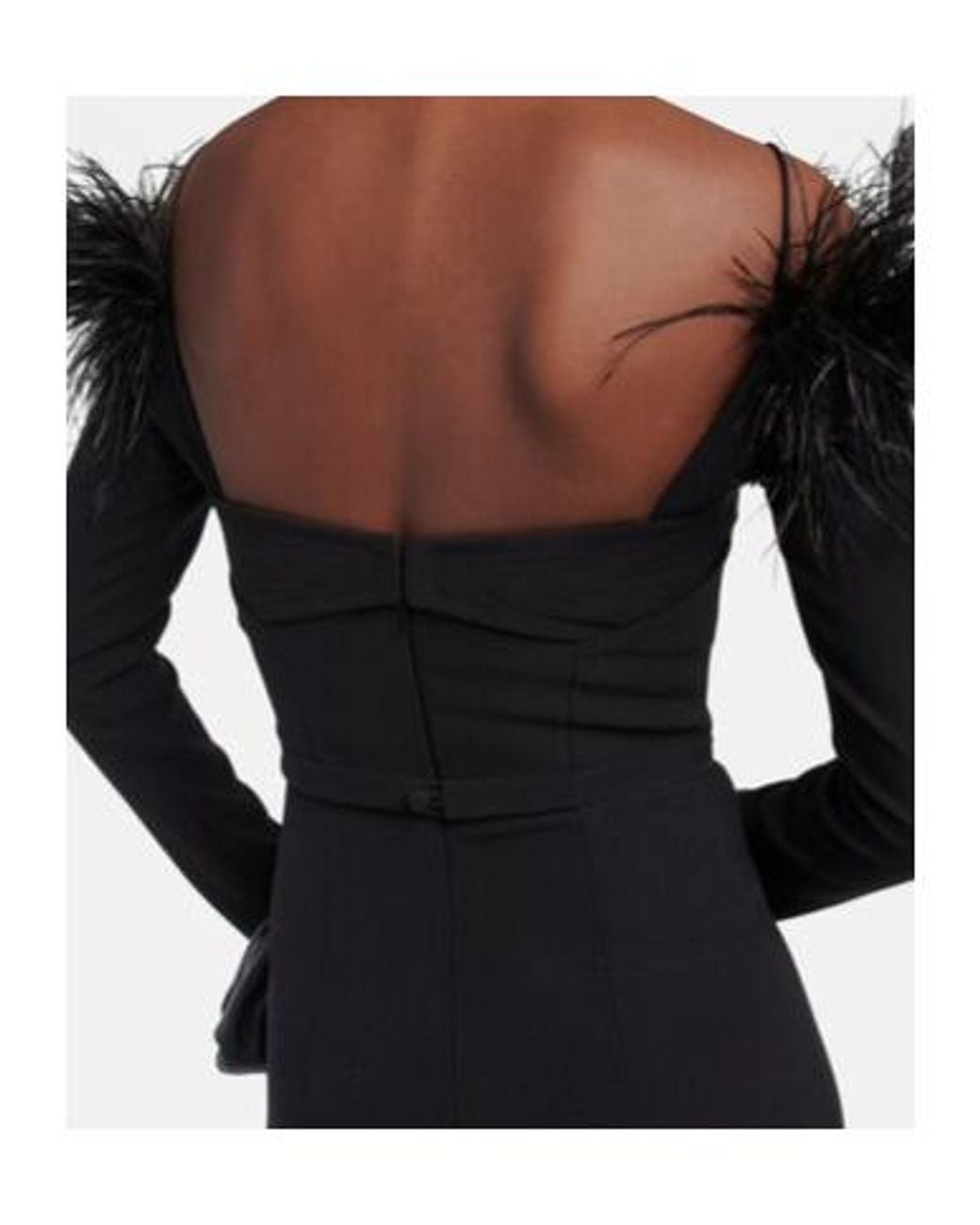 Safiyaa Black Feather-Trimmed Midi Dress