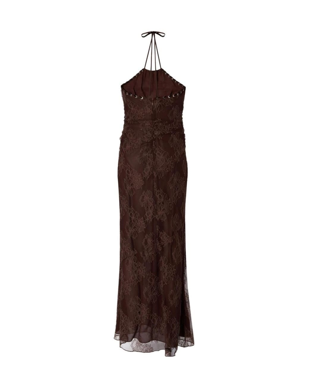 Pinko Brown Lace-Overlay Halterneck Dress