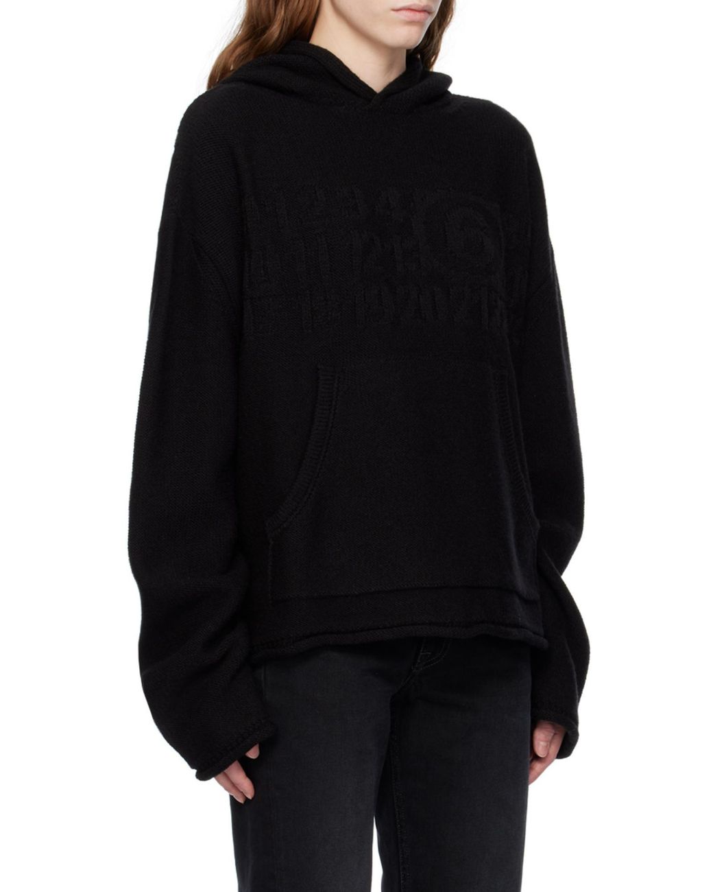 MM6 by Maison Margiela Black Logo Detailed Textured Hoodie for men