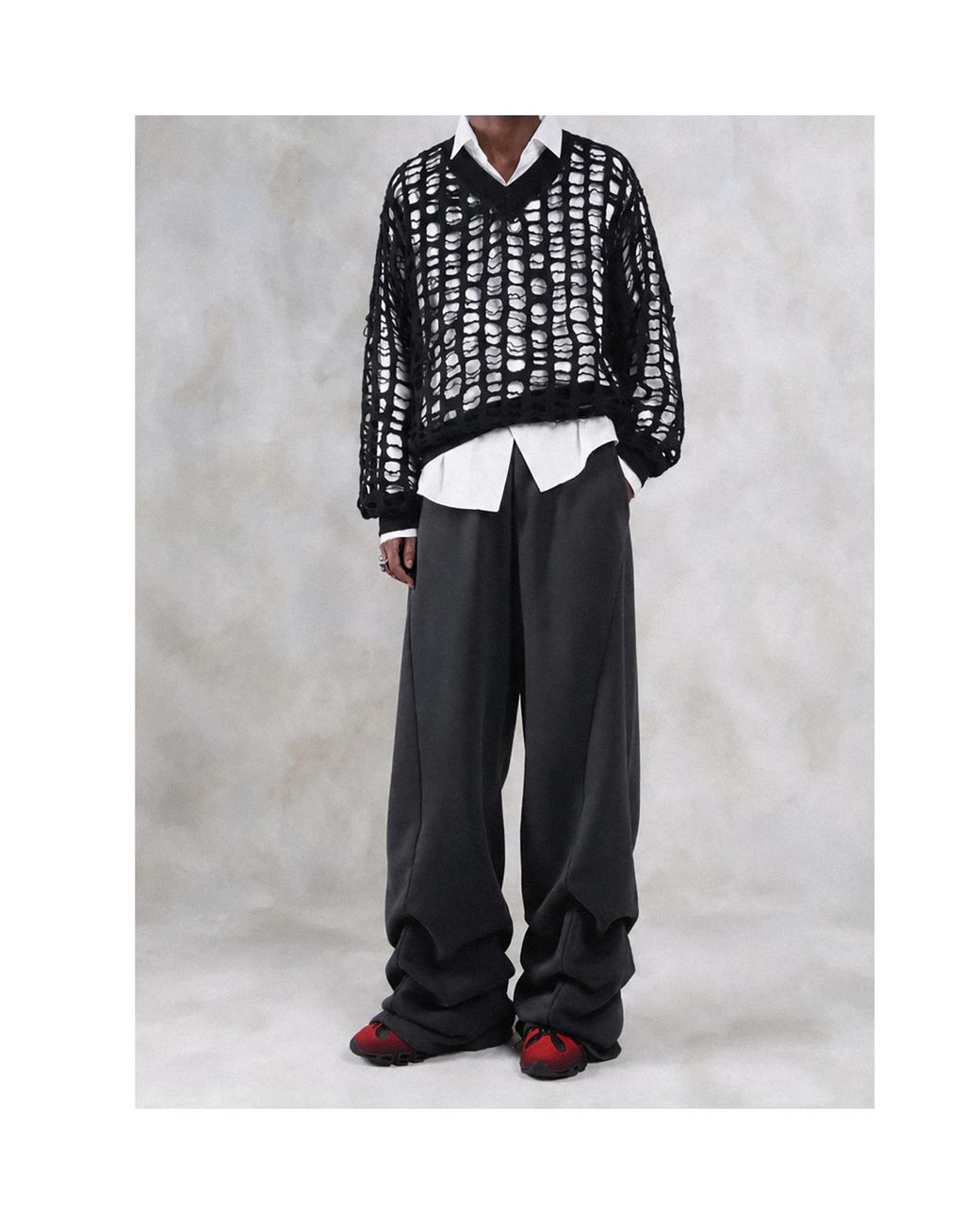 AVAVAV Black Openwork Knit Sweater for men