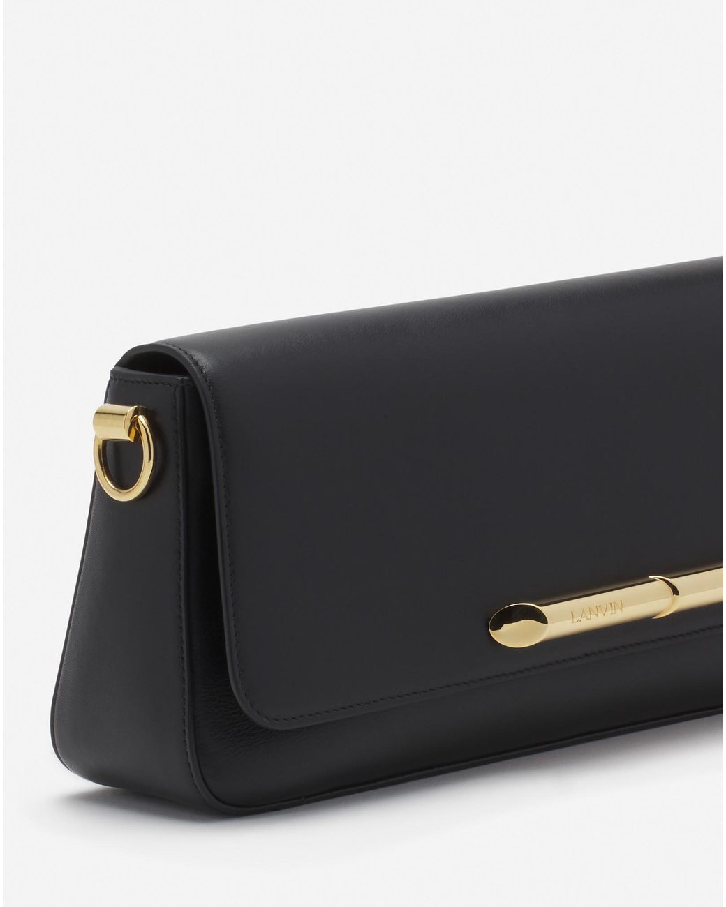 Lanvin Black Sequence Logo Engraved Shoulder Bag