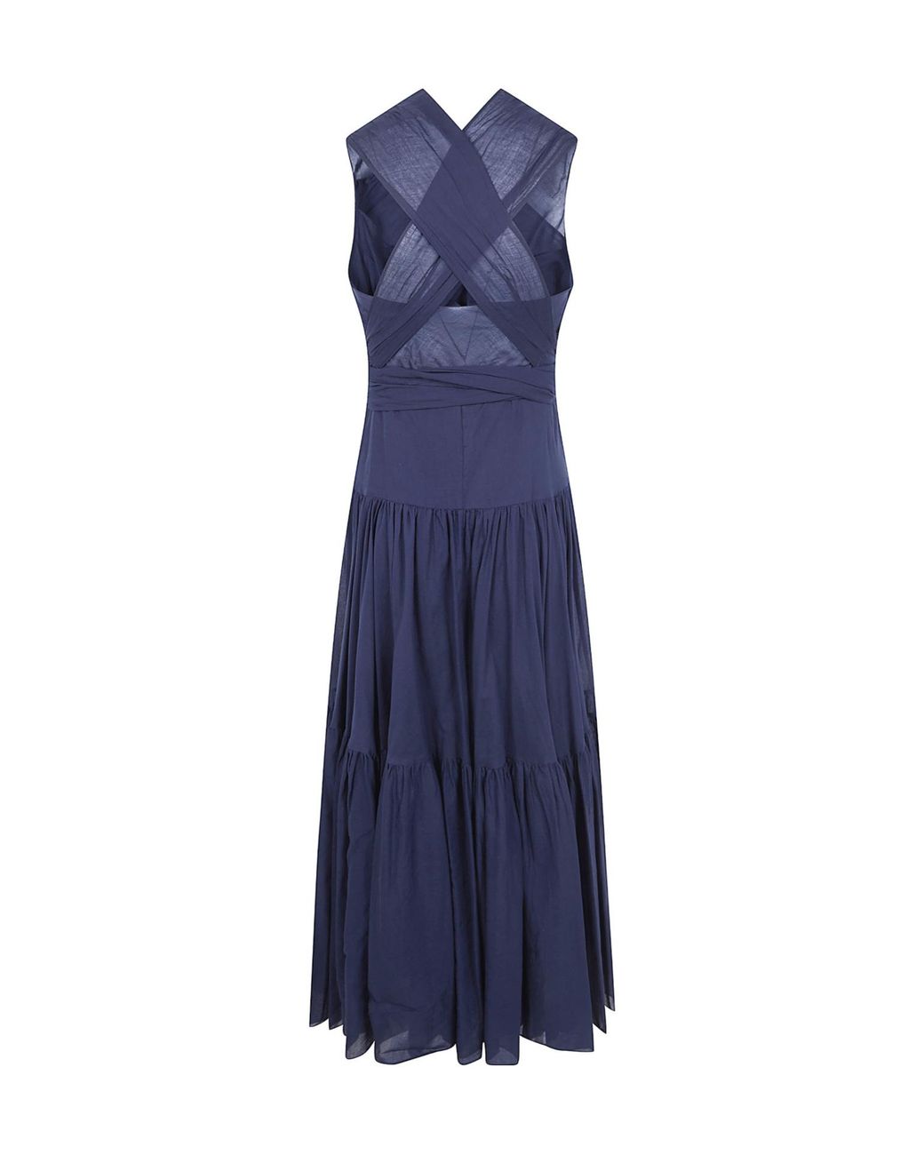 Aspesi Blue Cross-Strap Tiered Midi Dress