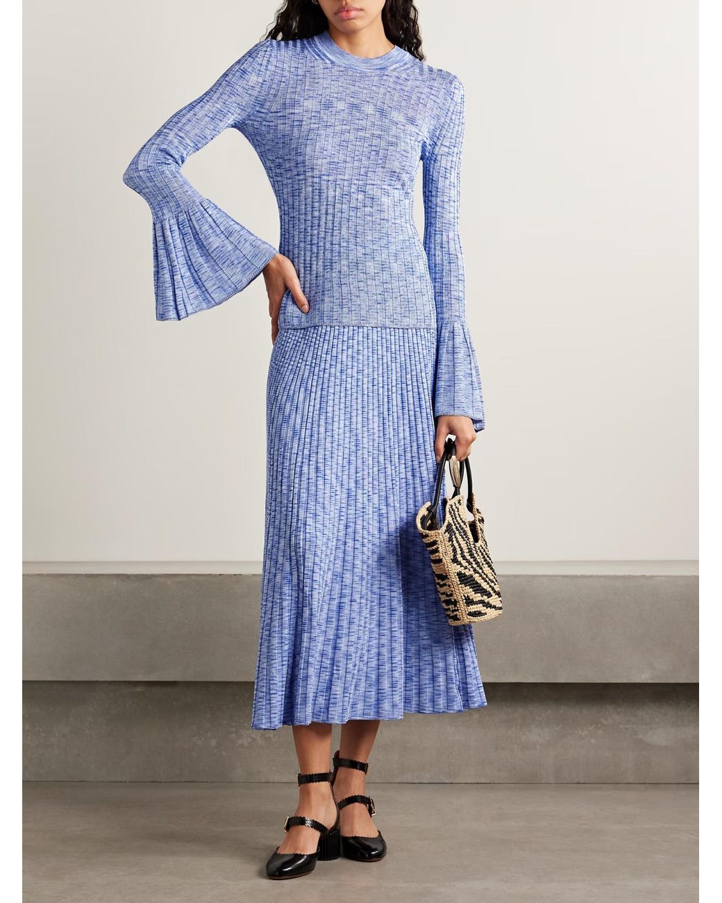 Zimmermann Blue Mouline Ribbed-Knit Sweater