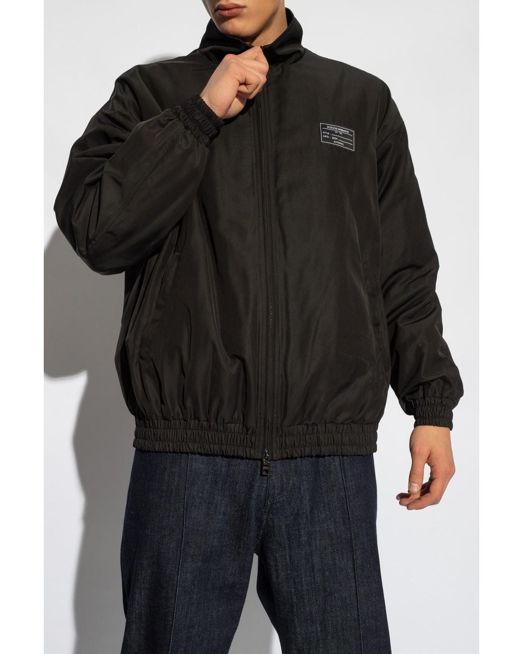 Dolce & Gabbana Black Logo Patch High Neck Bomber Jacket for men