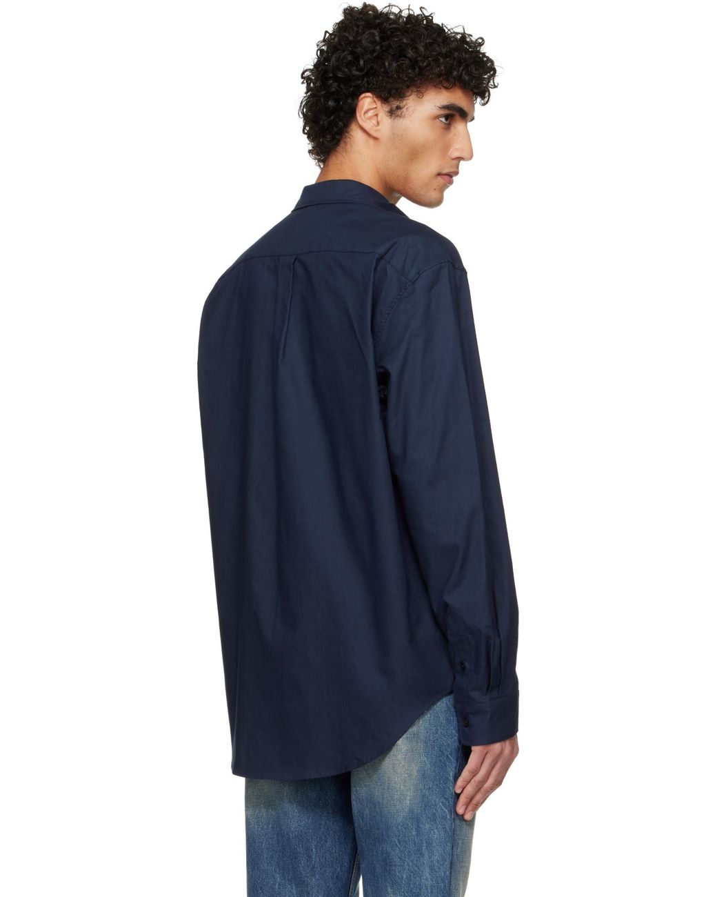 Balmain Blue Collared Long-Sleeve Poplin Shirt for men