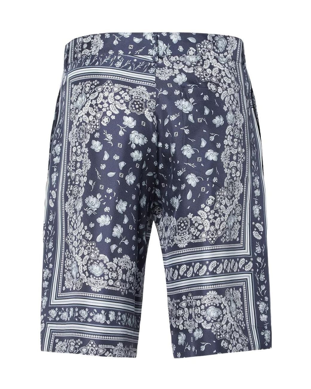 Fendi Blue Bandana Printed Bermuda Shorts for men