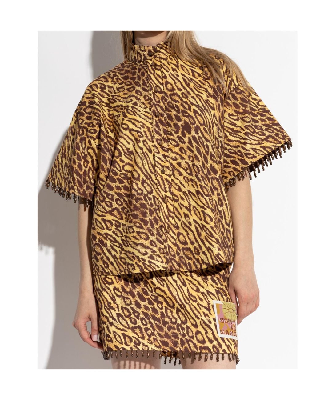 Zimmermann Natural Coco Leopard Printed Beaded Fringe Shirt