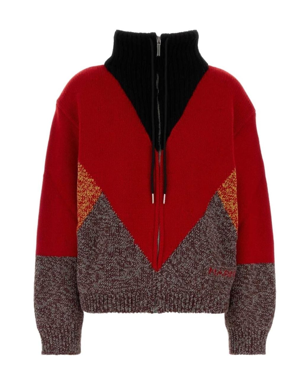 Marni Red High Neck Loose Fit Cardigan