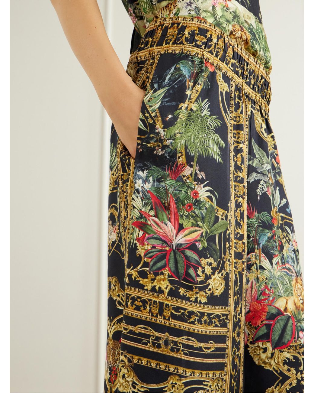 Camilla Green Cropped Printed Wide-Leg Pants