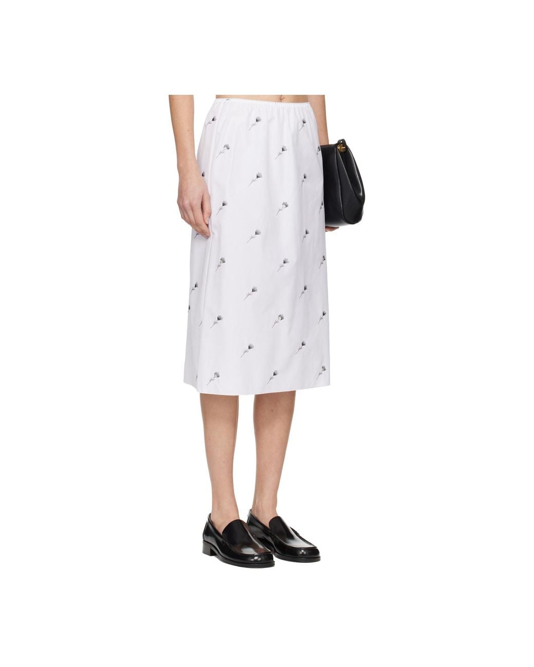 Rier White Pop Floral Print Midi Skirt